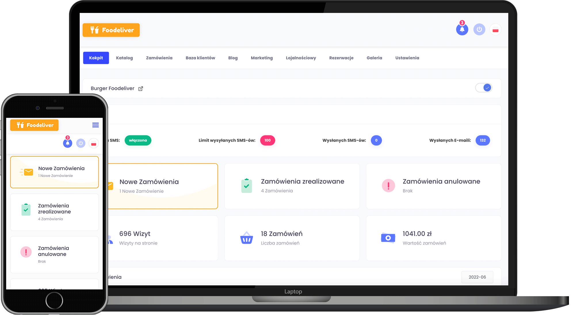 Podgląd systemu zamówień online Foodeliver